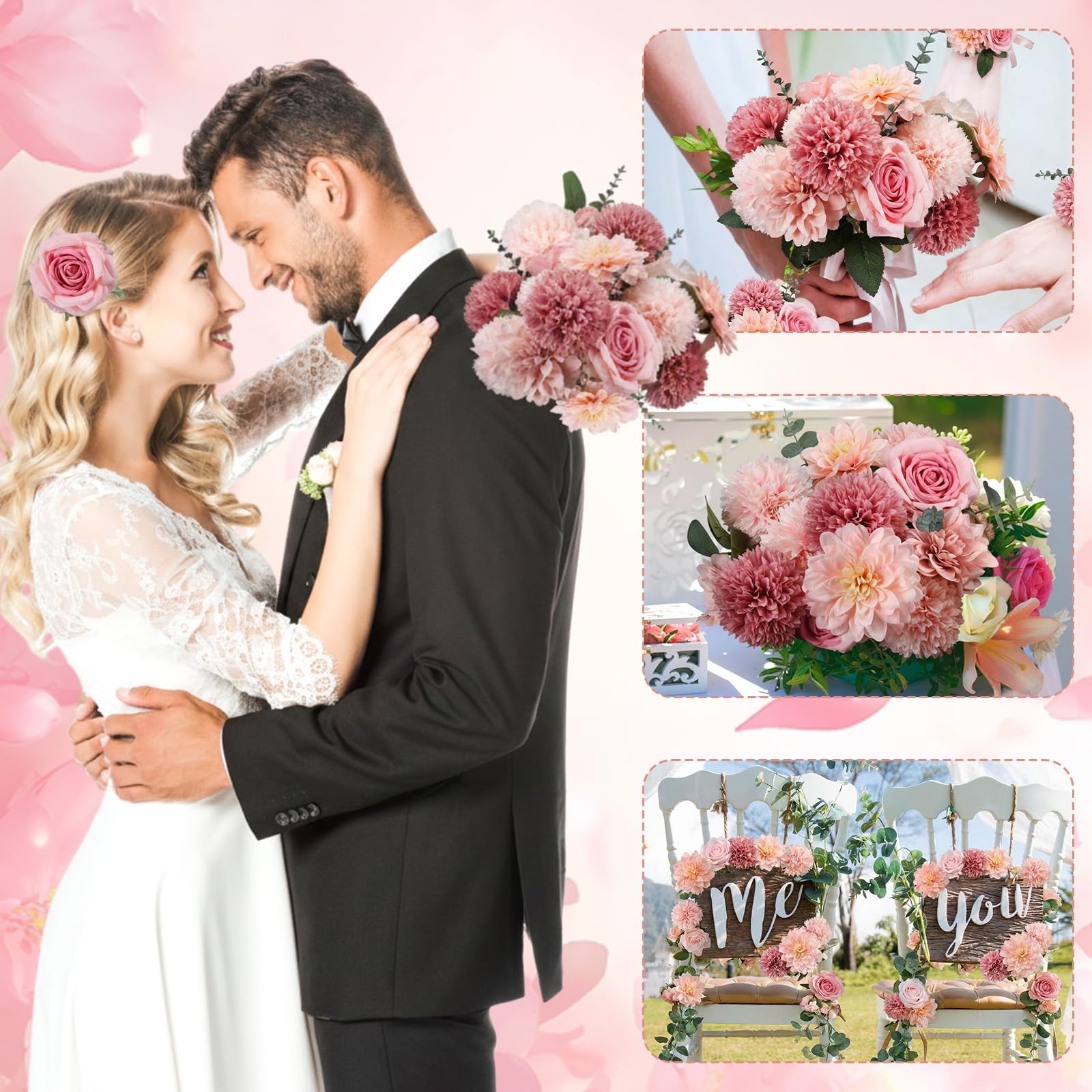 50 Pcs Fake Artificial Flowers with Stem Eucalyptus Leaves Silk Fake Flowers …