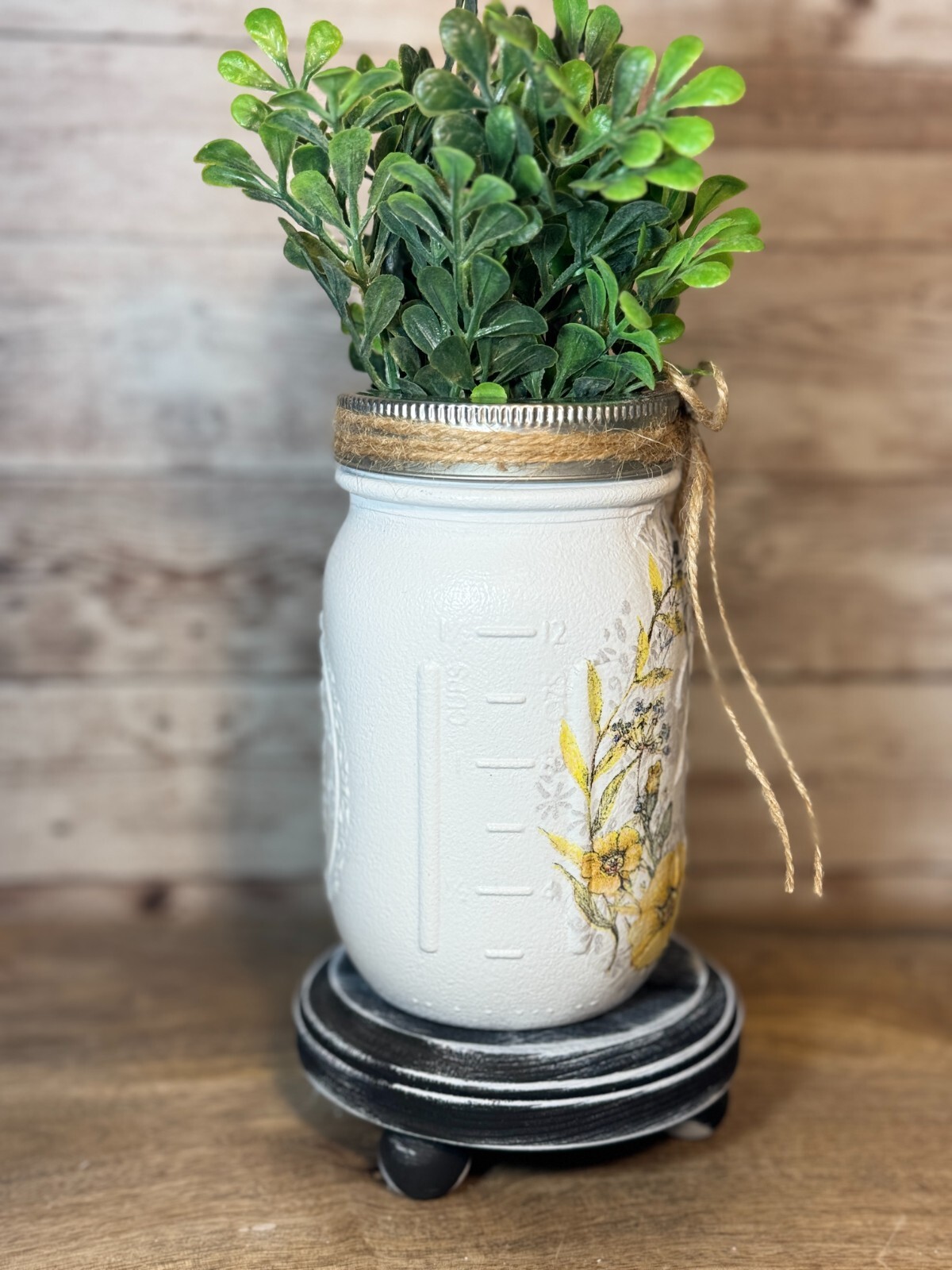 Rustic Farmhouse Mason Jar Vase, Cottage Decor, Decoupage Honey Bee Wildflowers