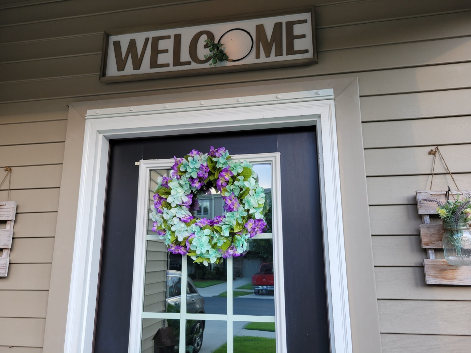 FLORAL one of a kind WREATH flowers Decor Front Door 16″ new green Hydrangeas