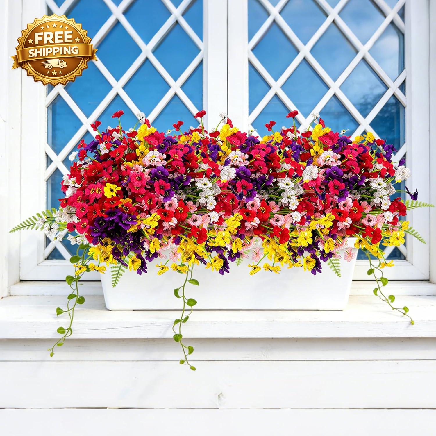 24 Pcs (6 Color) UV Resistant Outdoor Artificial Faux Flowers Plants Realistic P
