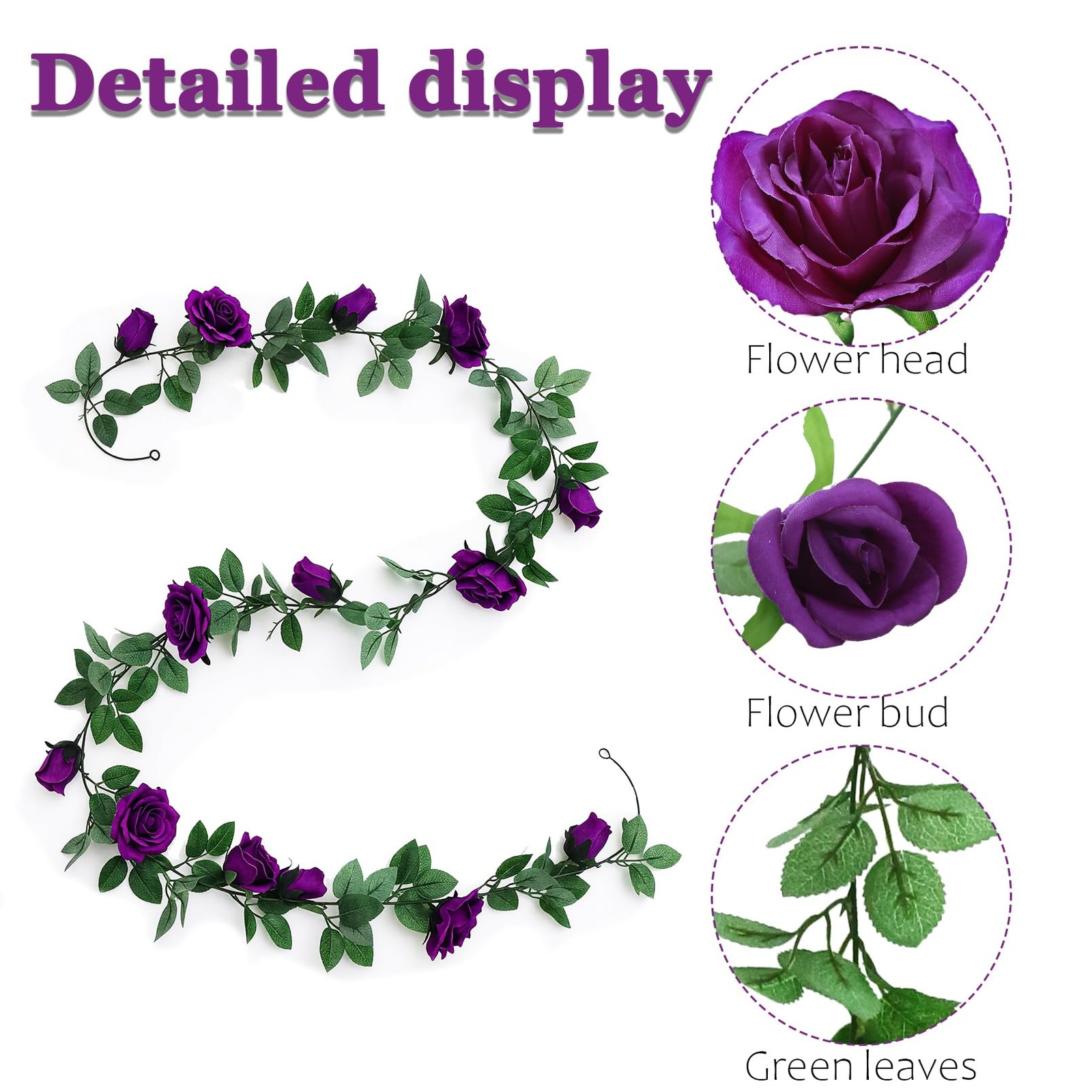 2 Pack Dark Purple Garland Each 6.5FT Artificial Flower Garland