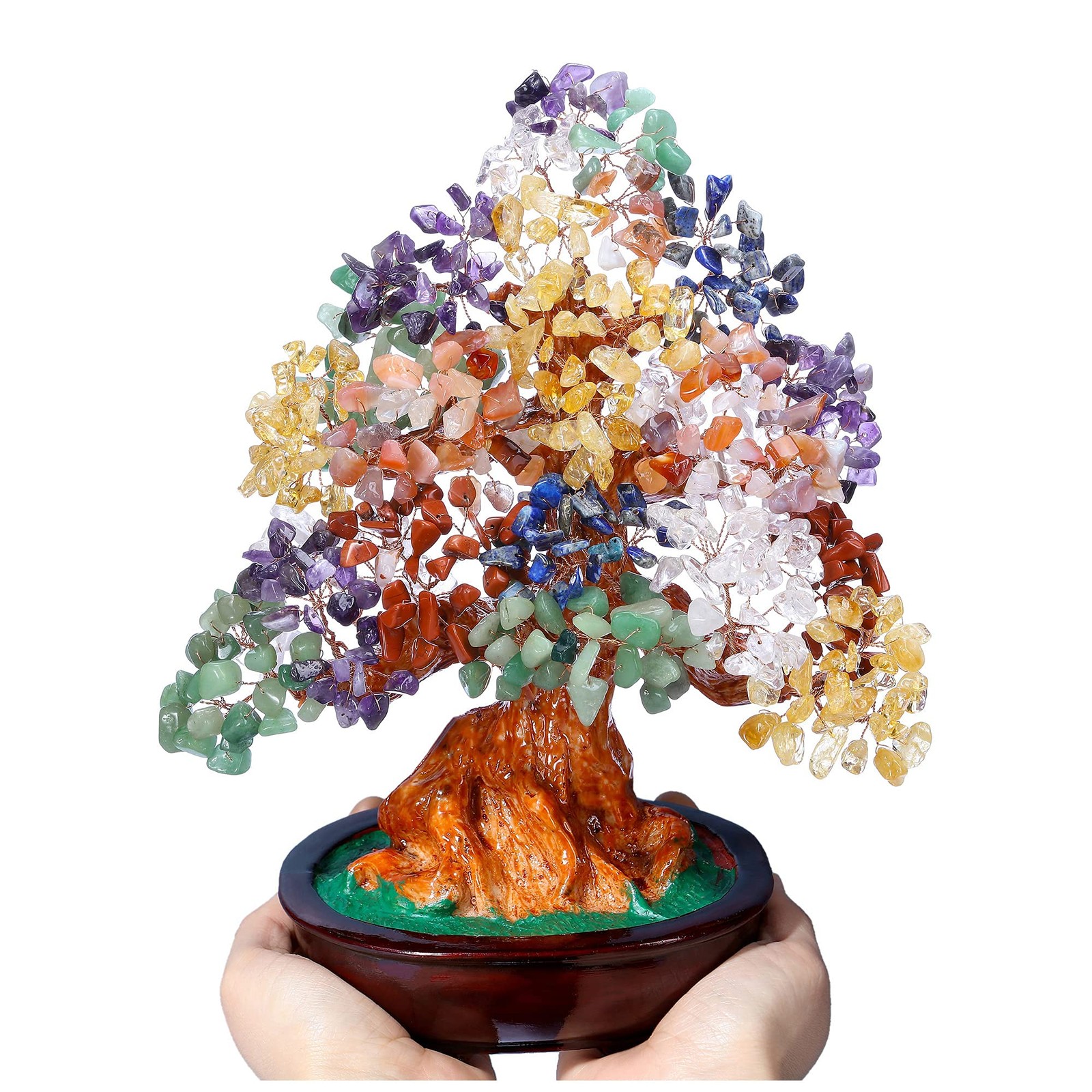 Large Feng Shui Natural 7 Chakra Healing Crystal Money Tree Resin Base Bonsai St