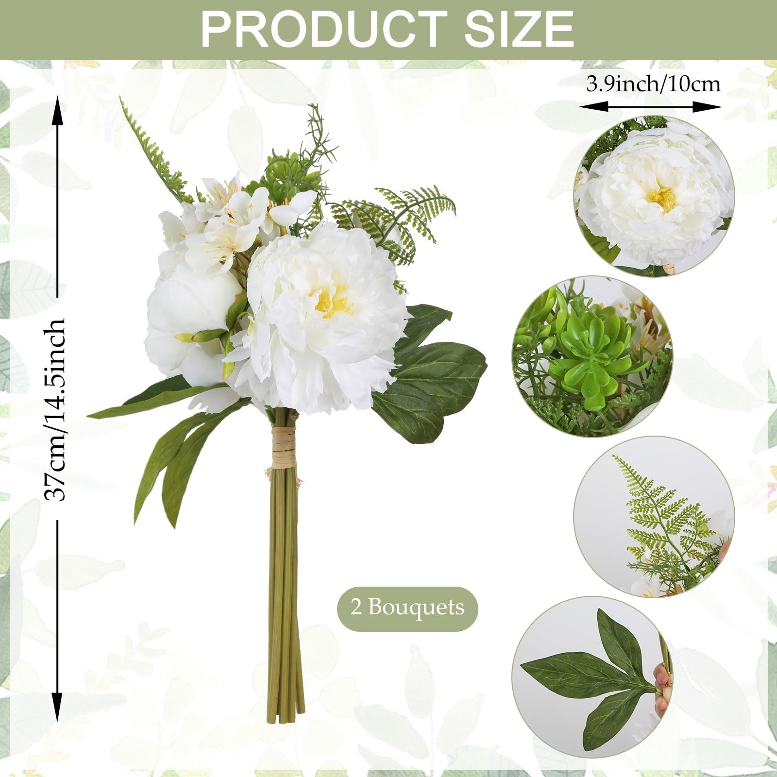 White Fake Peonies 2 Bouquets Peonies Artificial Flowers Silk Peonies Faux Fl…