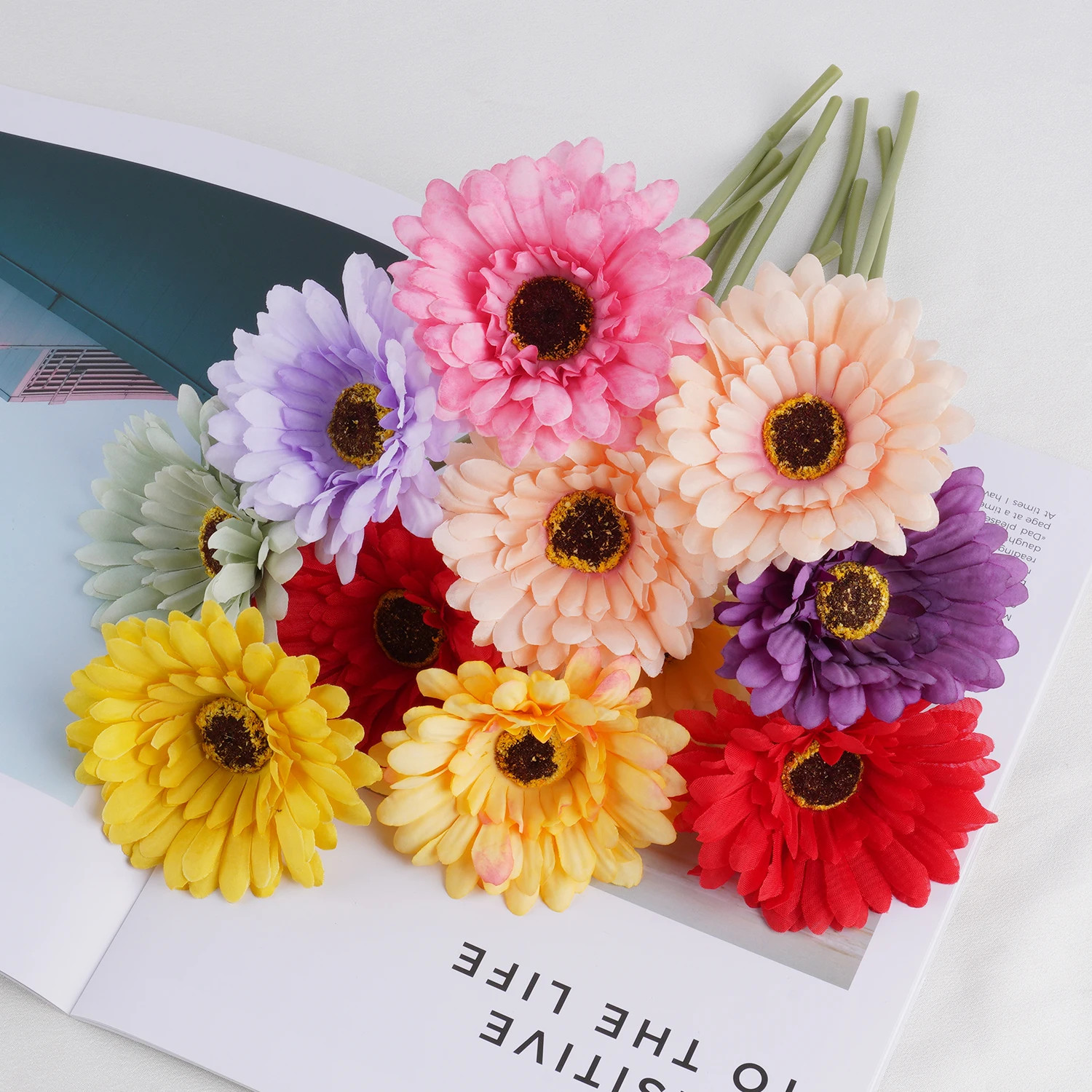 25Cm/9.84Inch Artificial Barberton Daisy for Wedding Party Arrangement Decoratio
