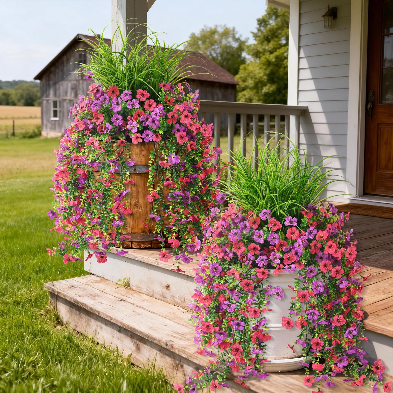Artificial Hanging Flowers for Outdoors with Wheat Grass, 5 Pcs Fake Hanging …