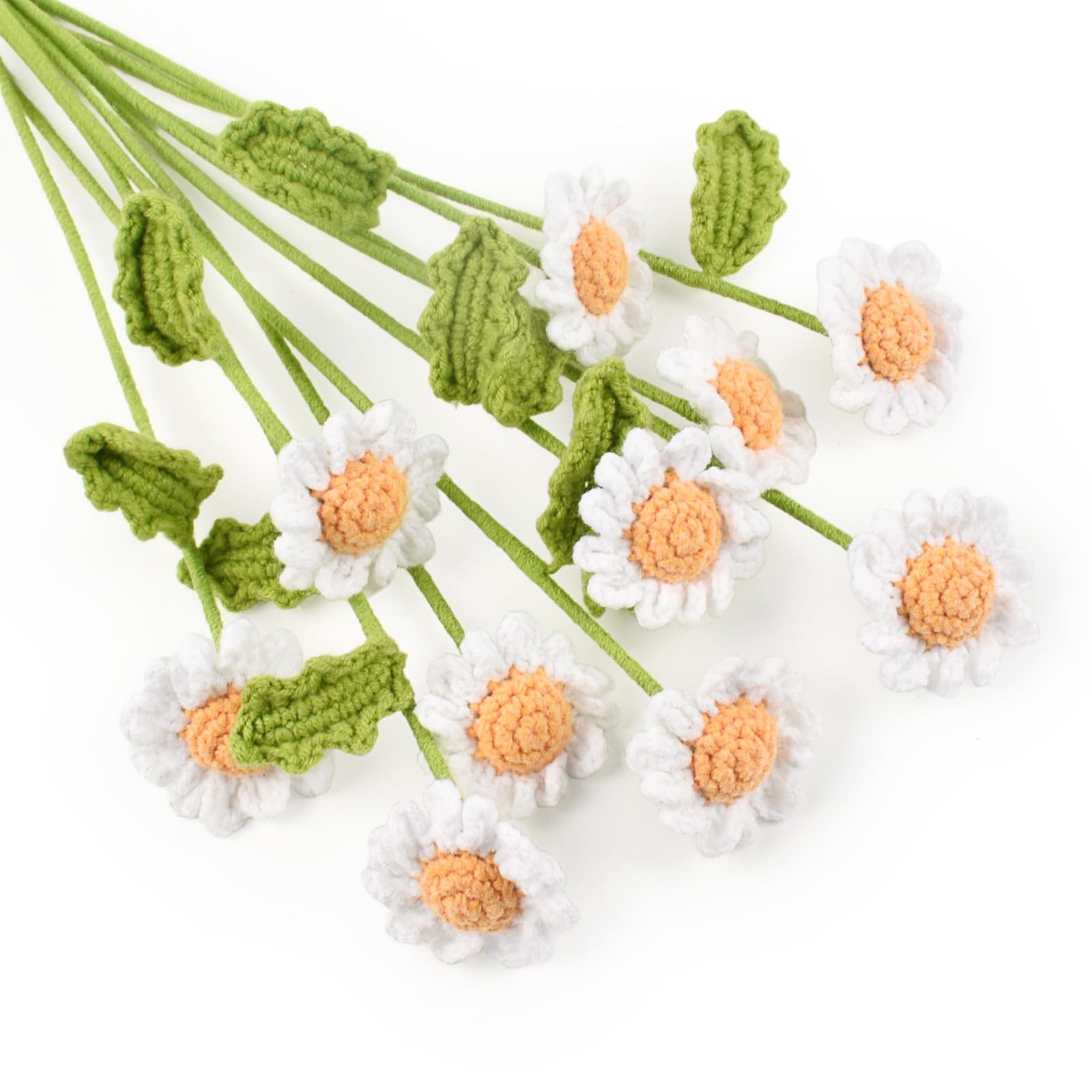 6PCS Crochet Daisy Flower 16.5Inch Knitted Handmade Daisy Flowers Cotton Knit…