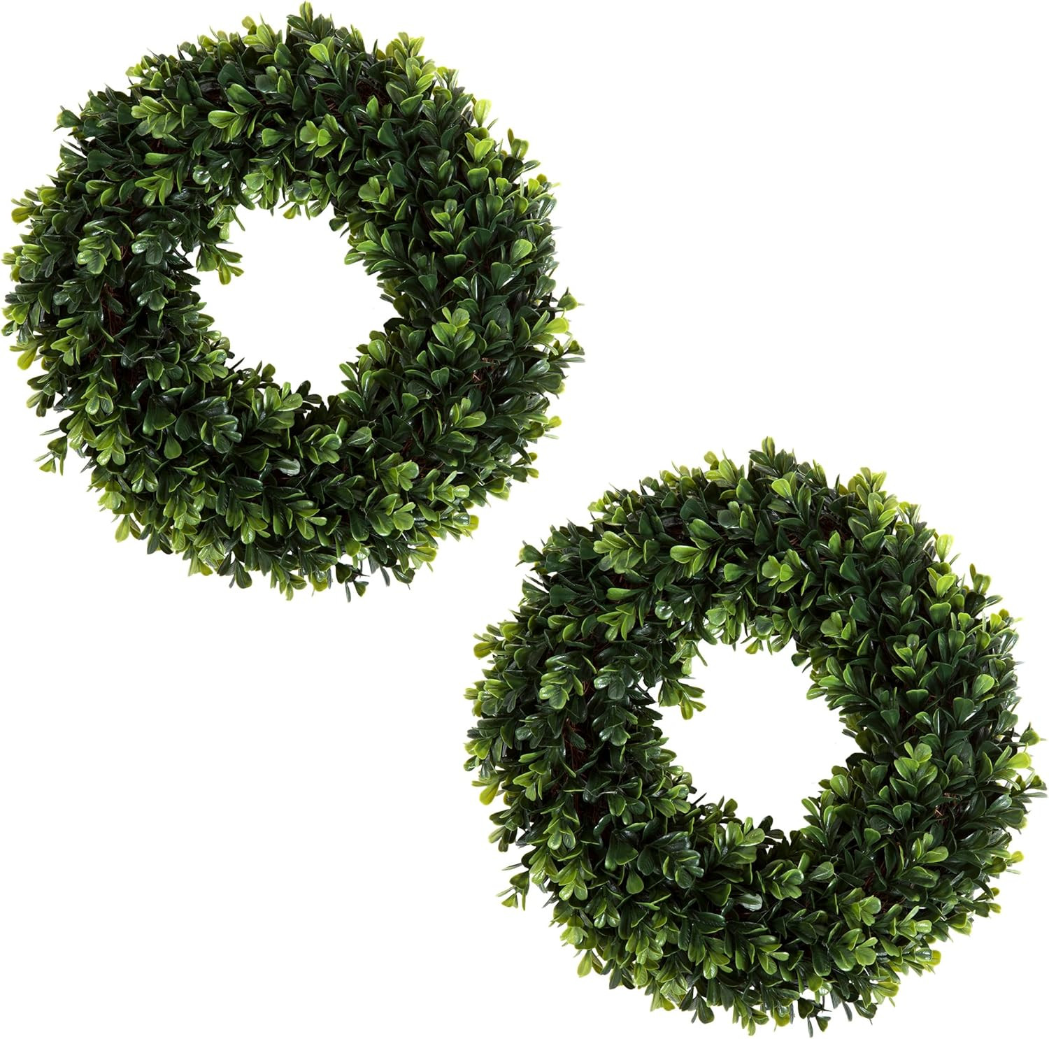 Set of 2 12-Inch Artificial Boxwood Wreaths for Year-Round Decor