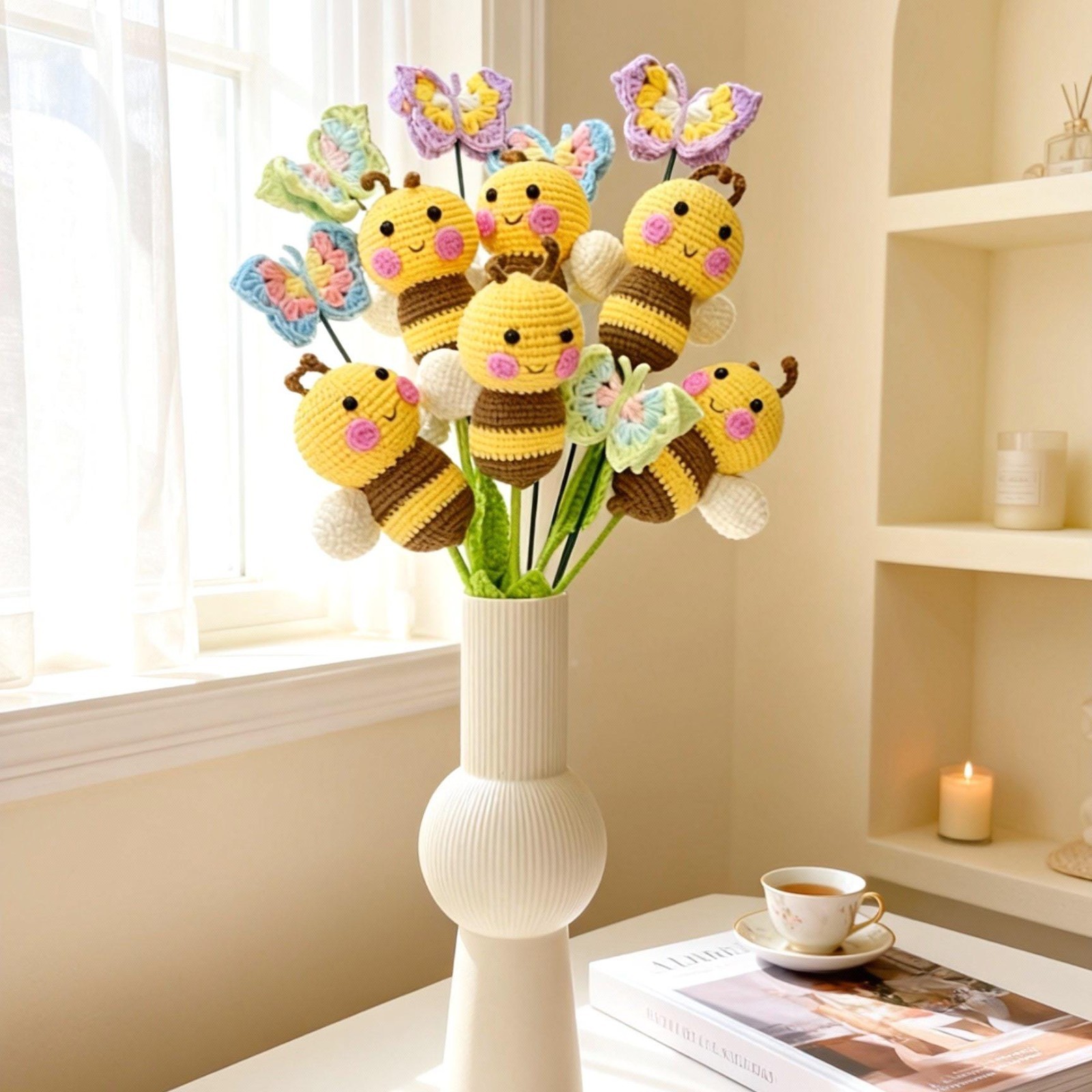 Crochet Bee Bouquet Handmade Get Well Birthday Teacher Anniversary Gift for Her