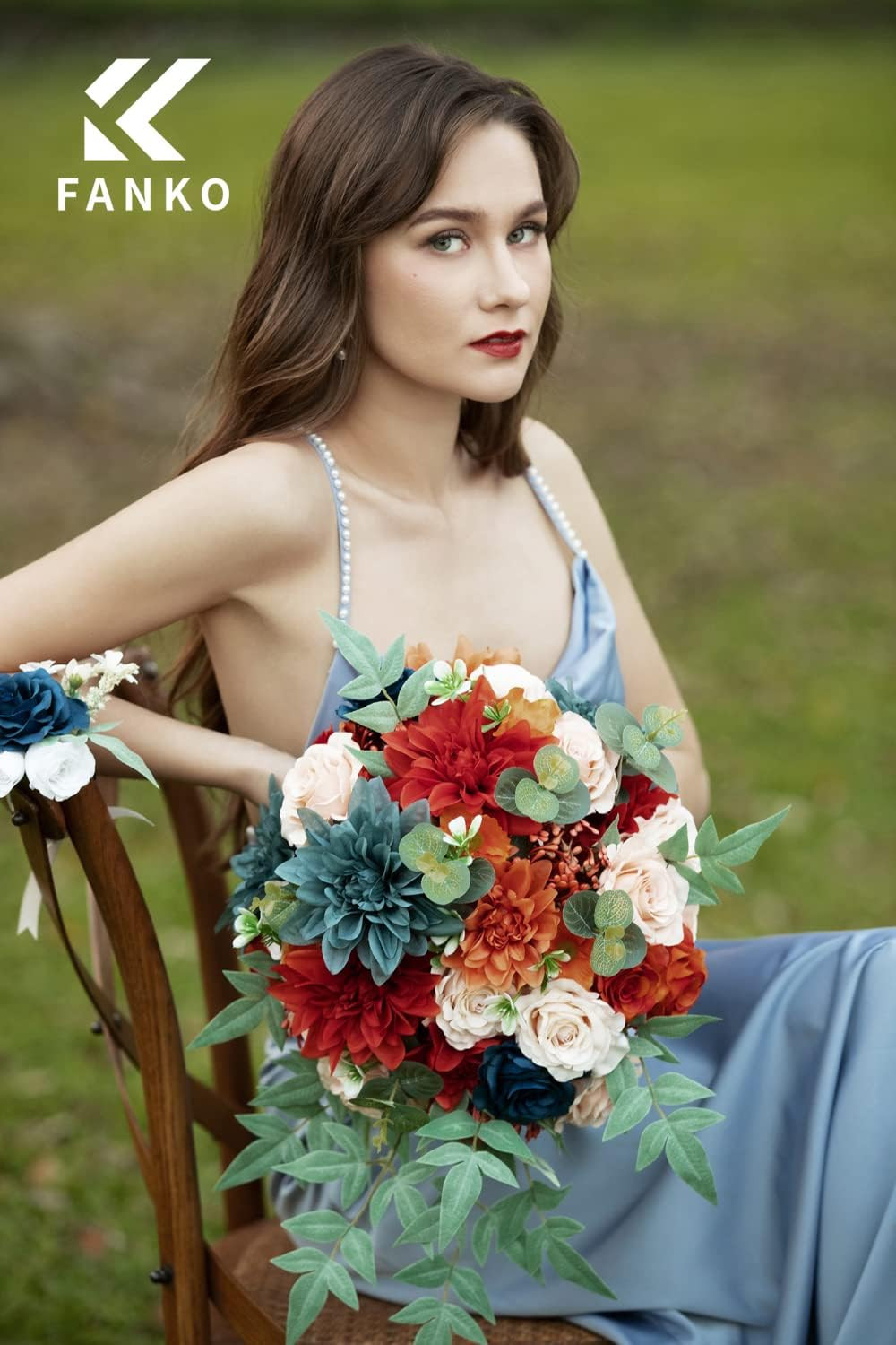 Burnt Orange & Navy Blue Silk Rose Combo for Wedding & Home Décor