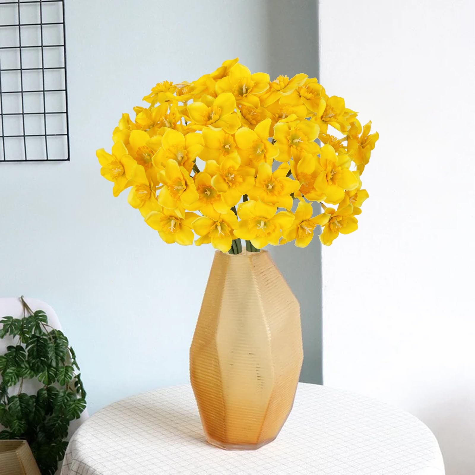 12 Stems Daffodils Artificial Flowers 2 Bunches Real Touch Fake Narcissus Flo…