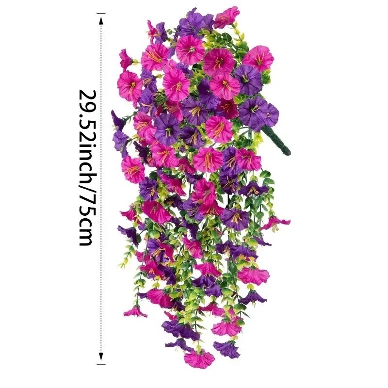 2PCS Artificial Morning Glory Vines UV Resistant Hanging Flowers Outdoor Decor