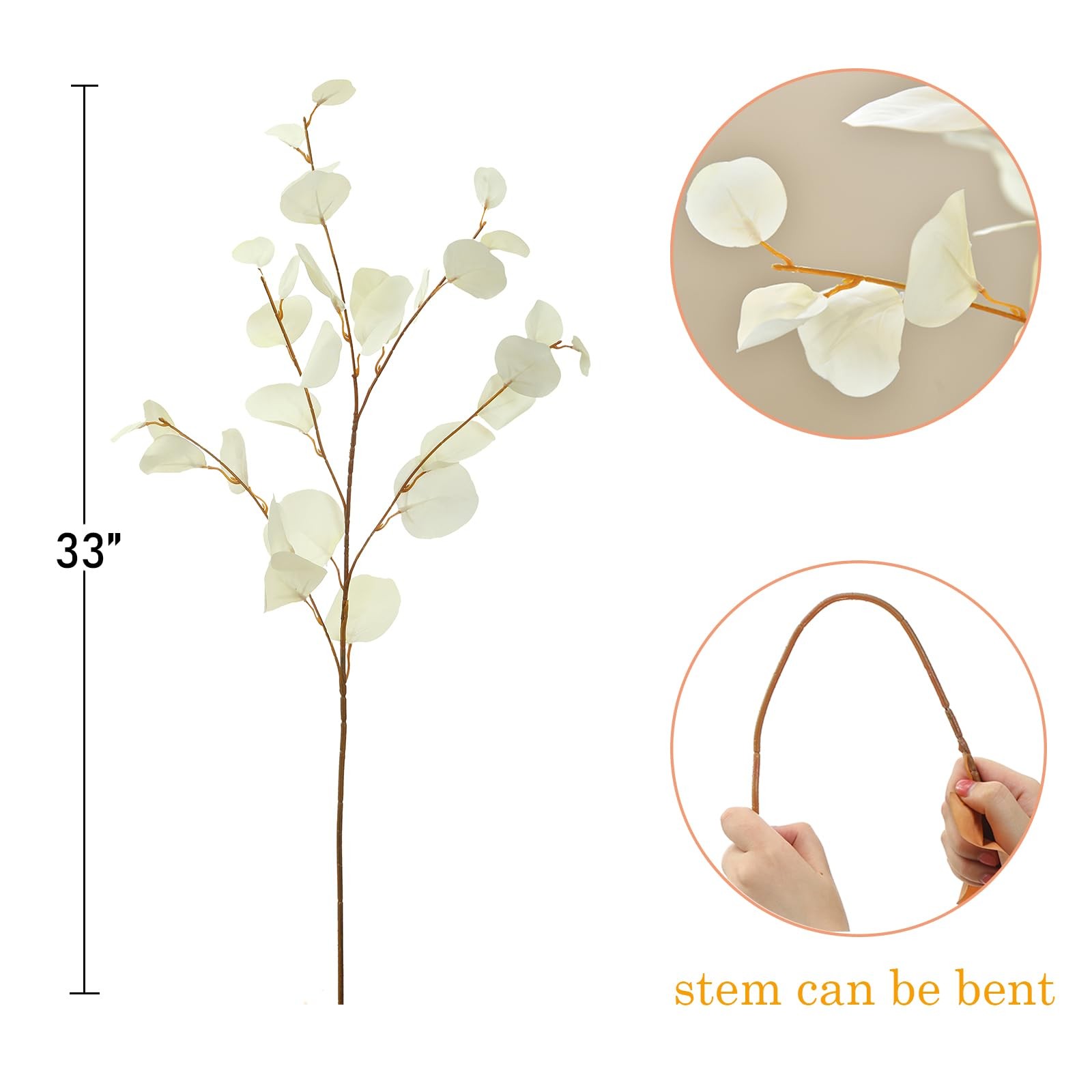 3 PCS Artificial Eucalyptus Stems Long 33″ Fake Eucalyptus Leaves Branches fo…