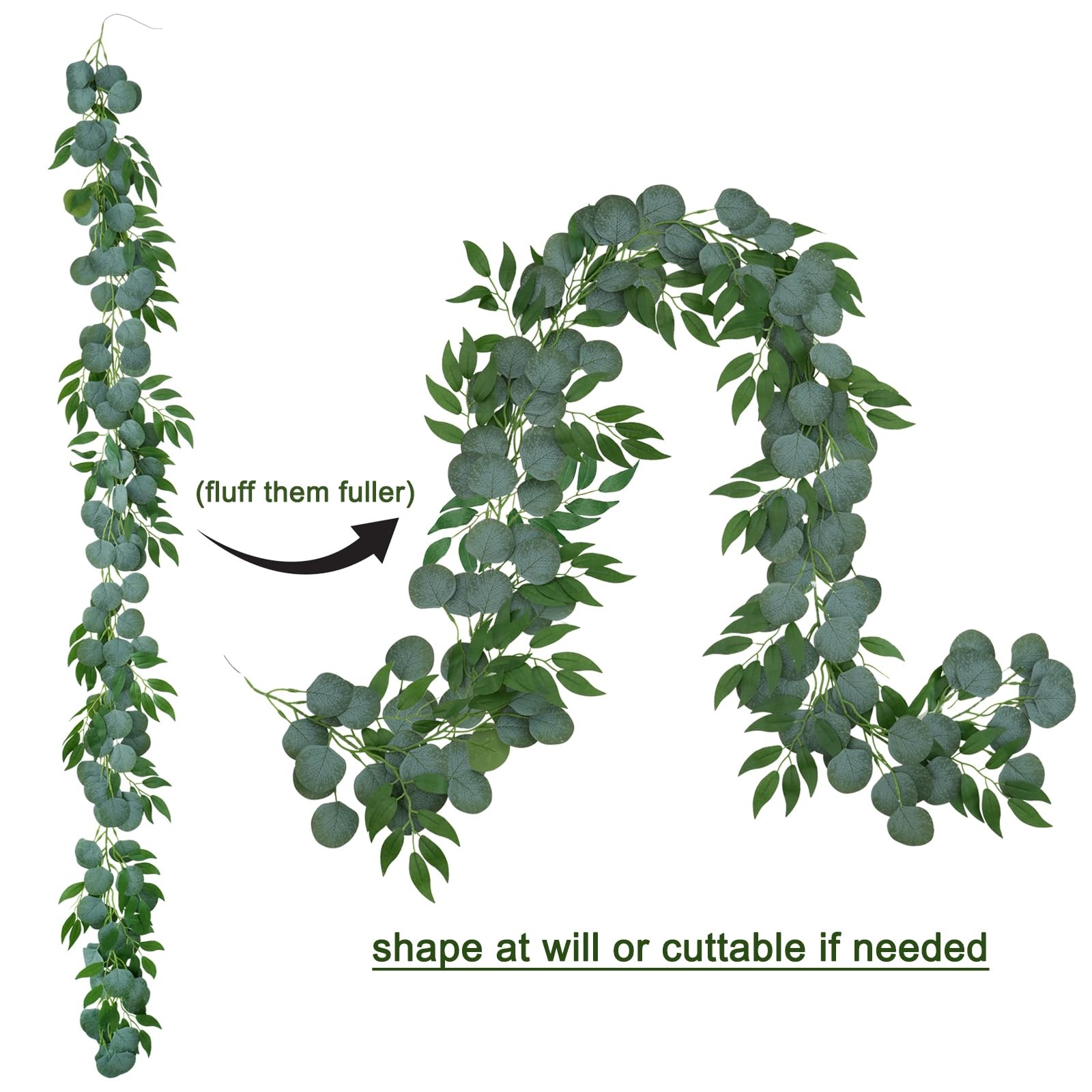 4 Pack Artificial Eucalyptus Garland with Willow Leaves Each 6.5 Feet Fake Gr…