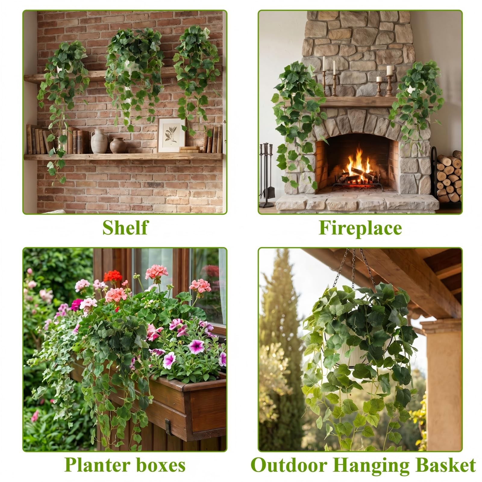 34in Fake Hanging Plants, Artificial Silk Ivy Vines with White Pots, Artifici…