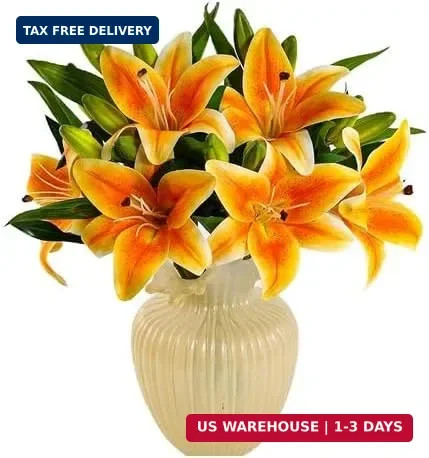 6 Bundles Artificial Tiger Lily Flowers White Touch Lilies Flower Bouquet Faux F