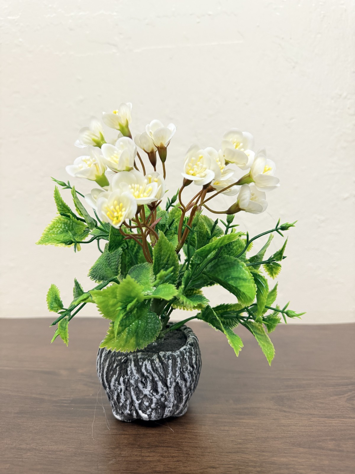 Faux Cyclamen Plant in Cement Pot Artificial Blossom Flowers Cottage Decor