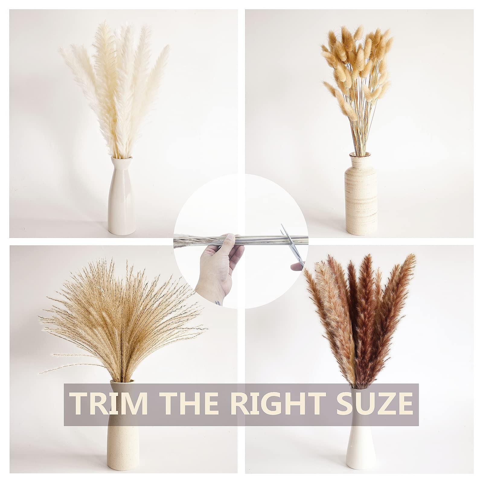 200 PCS Small Boho Pampas Grass, 17″ Naturally Dried Pompas, Pampas Grass Dec…