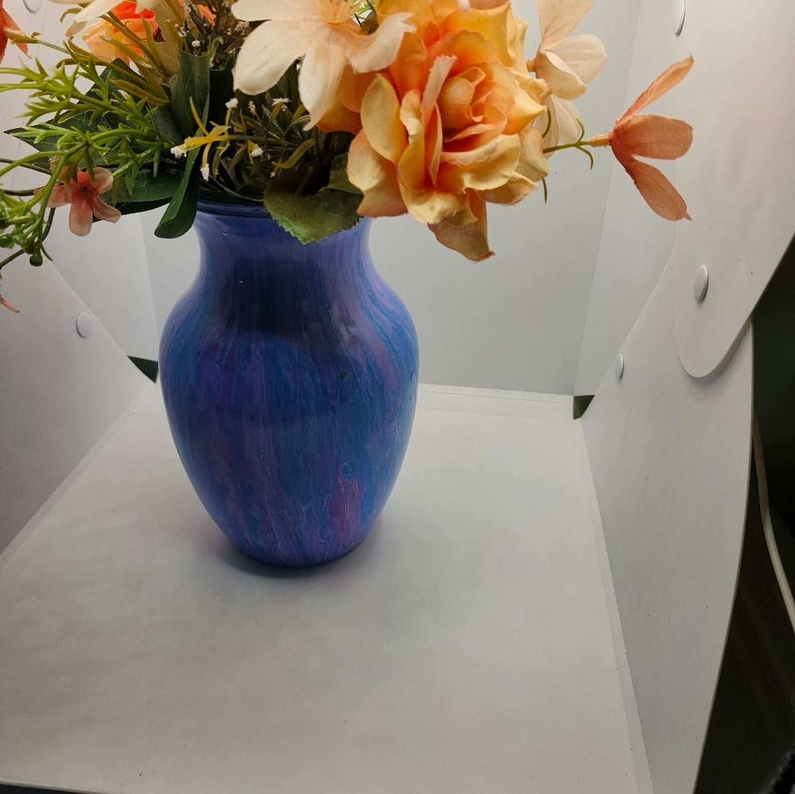Hand Crafted Floral Table Centerpiece Peach Daisy Flower Glass Vase