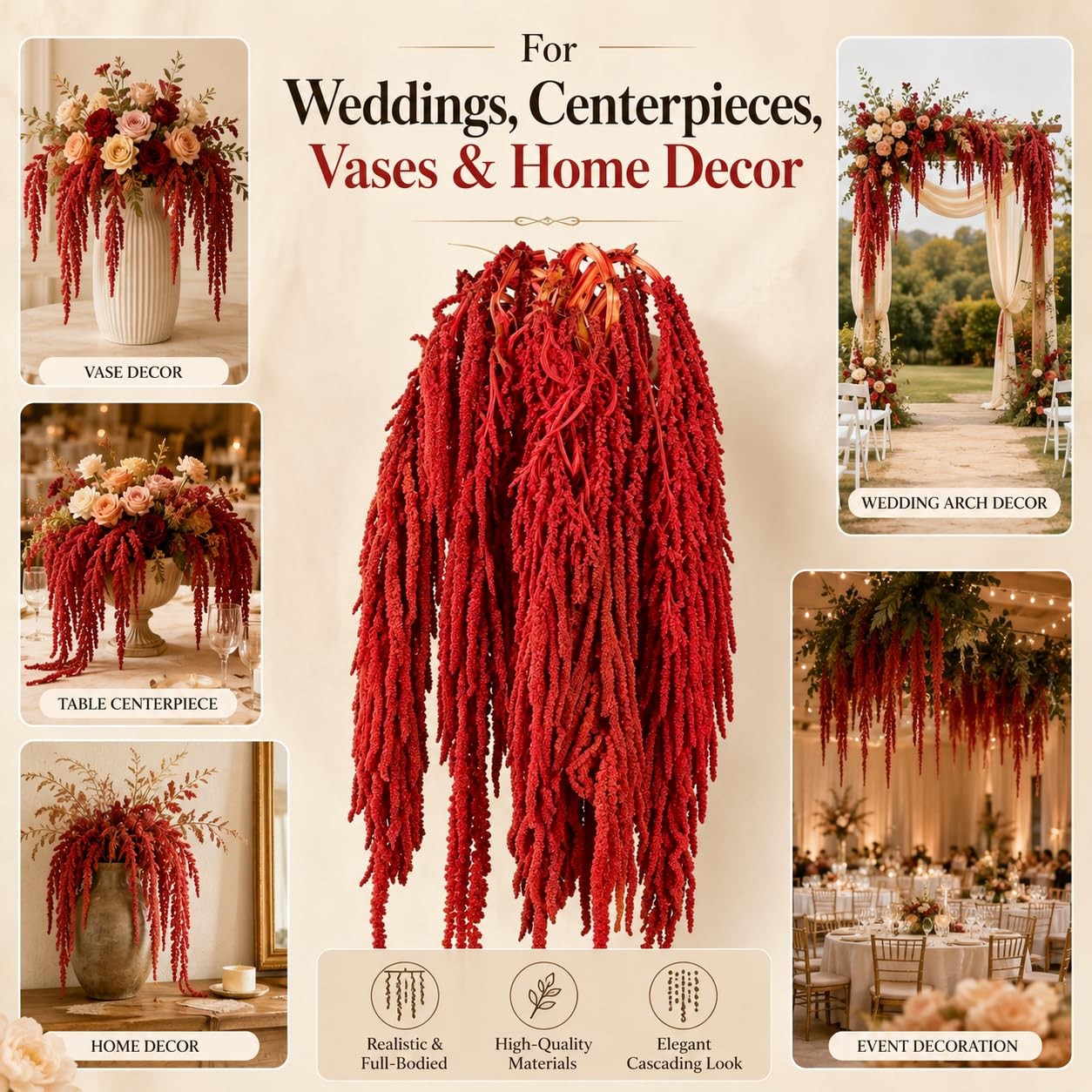 Bright Red Artificial Amaranthus Faux Hanging Vines For Decor Fits 22 Inch