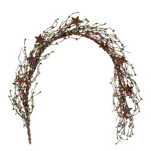 NEW Primitive PIP BERRY GARLAND RED GREEN WHITE 40″ Stars Farmhouse Christmas