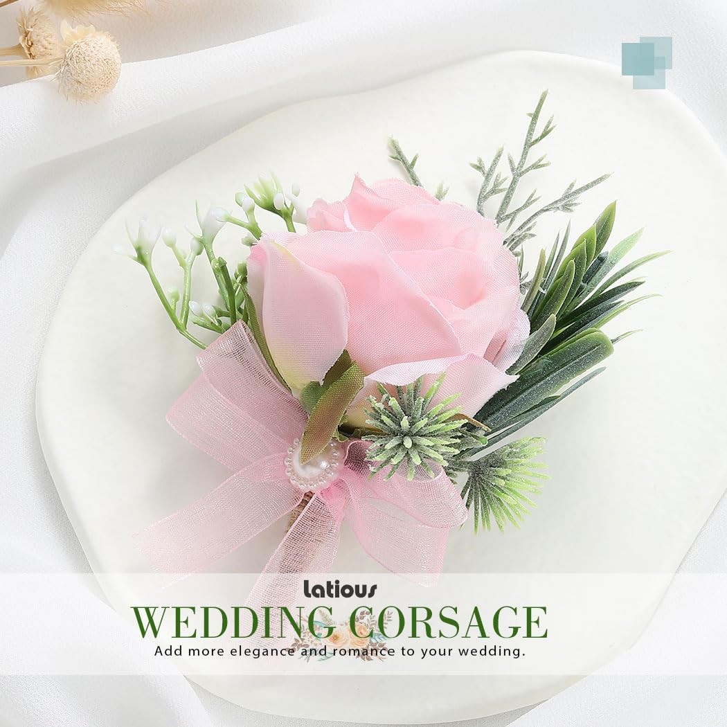 Wedding Rose Boutonniere Pink Groom Flower Men’s Boutineer Prom Suit