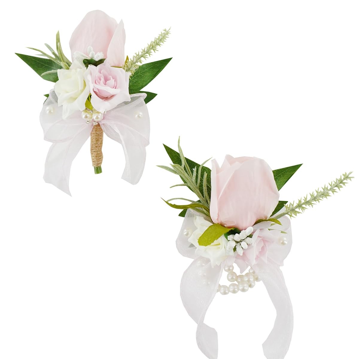 Pink Artificial Rose Flower Corsage and Boutonniere Set for Wedding Prom 1 PCS