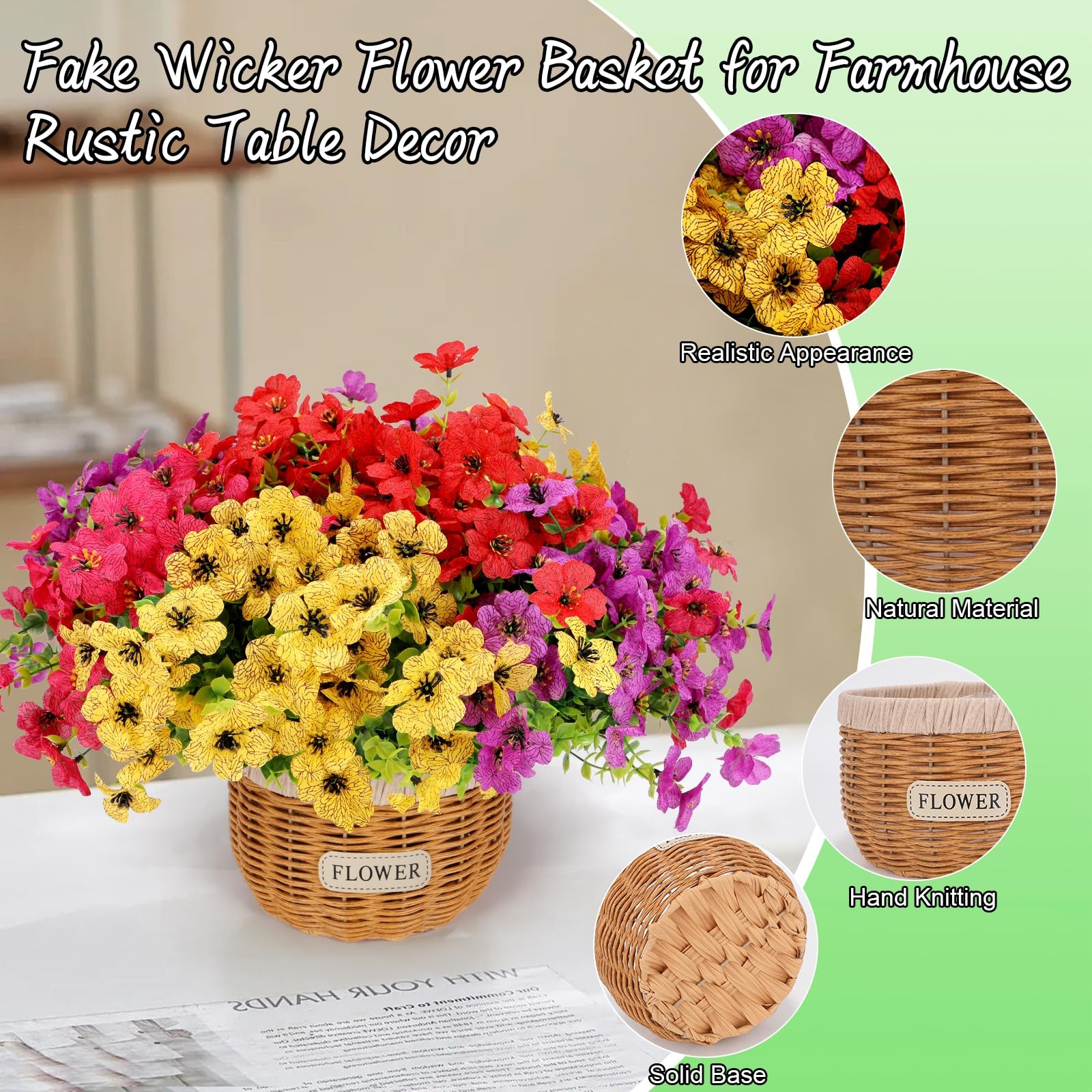 2-Pack Artificial Potted Mums with Rattan Baskets for Table Decor