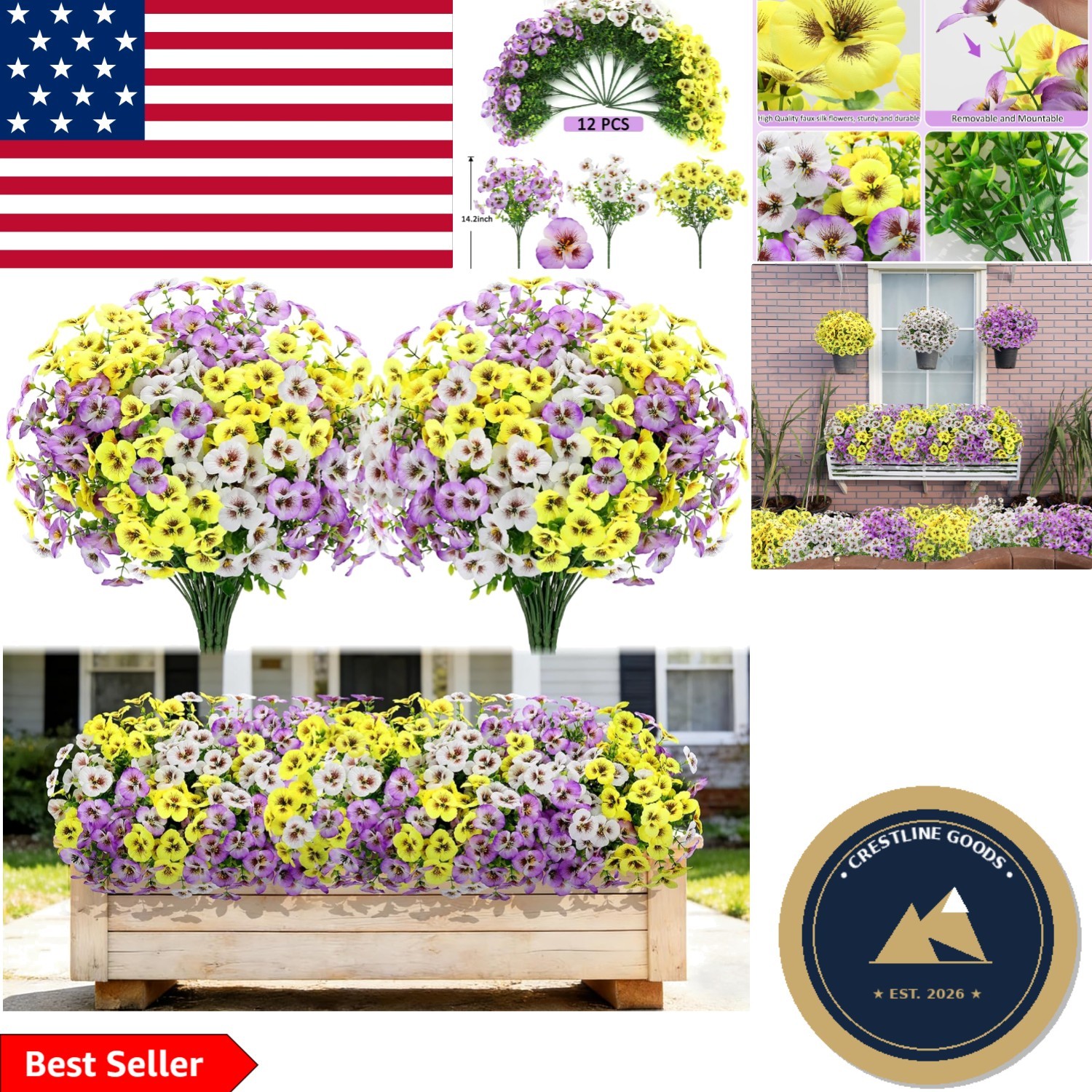 Bright & Beautiful Faux Silk Pansies with Eucalyptus – Perfect for Home Decor