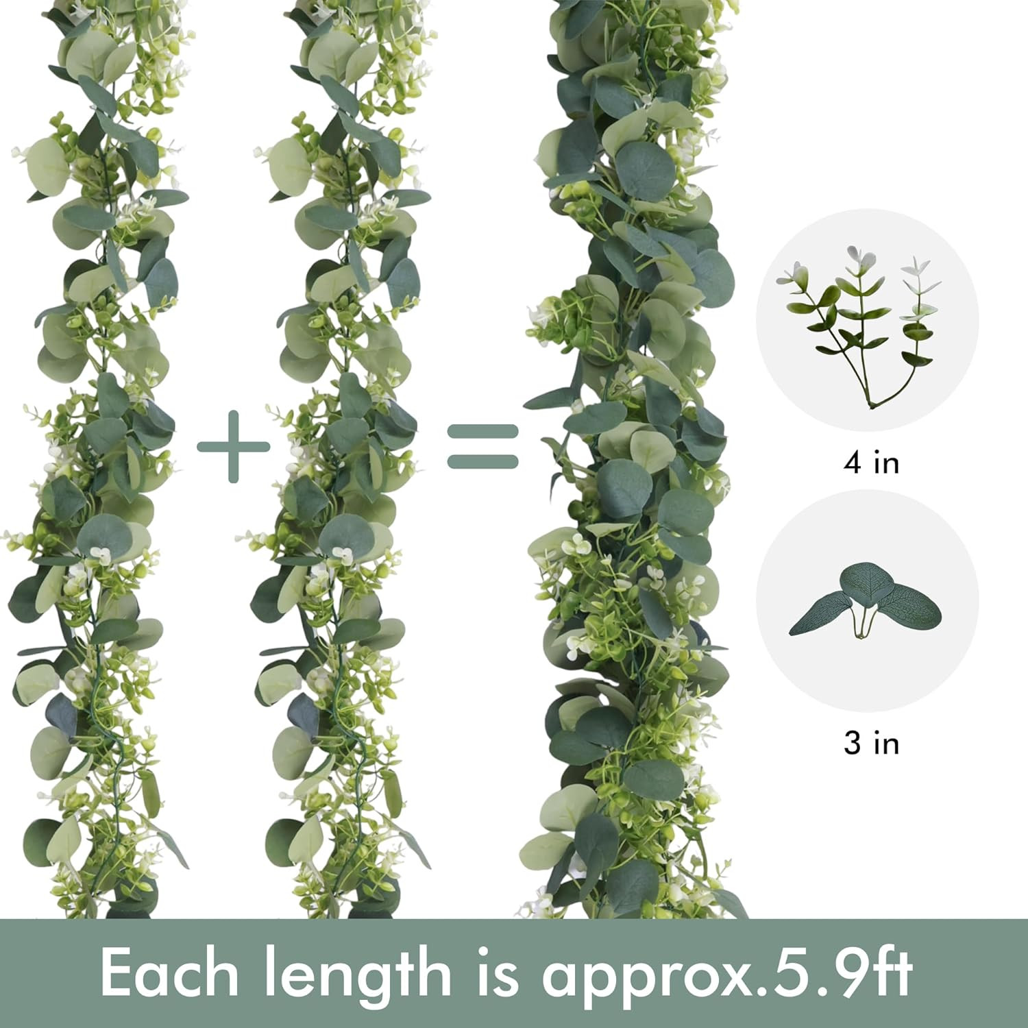 2 Pack Eucalyptus Garland 6 FT Artificial Greenery Garland Faux Silver Dollar Le