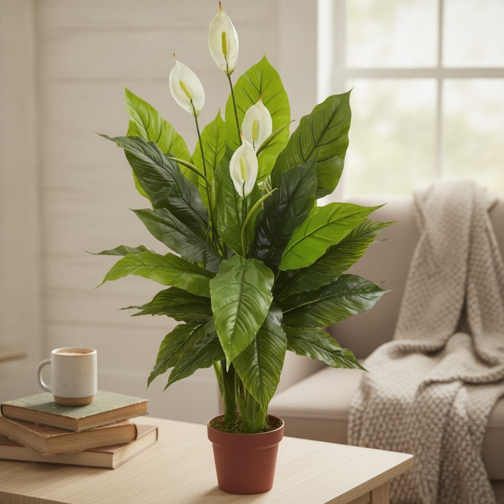 42 in Artificial Spathiphyllum Peace Lily Real Touch Plant | Silk Leaves with…