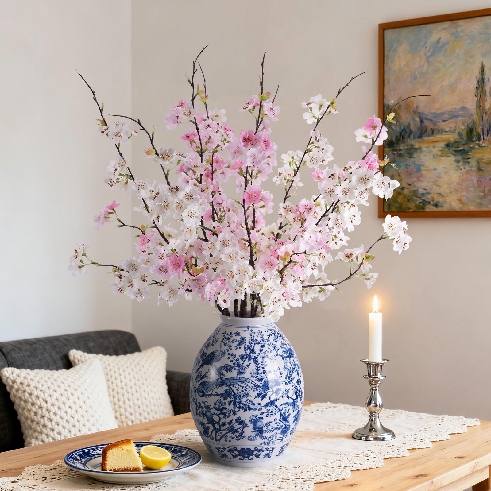 ENALGRE Artificial Cherry Blossom Branches 27.6In Silk Cherry Blossom Branche…