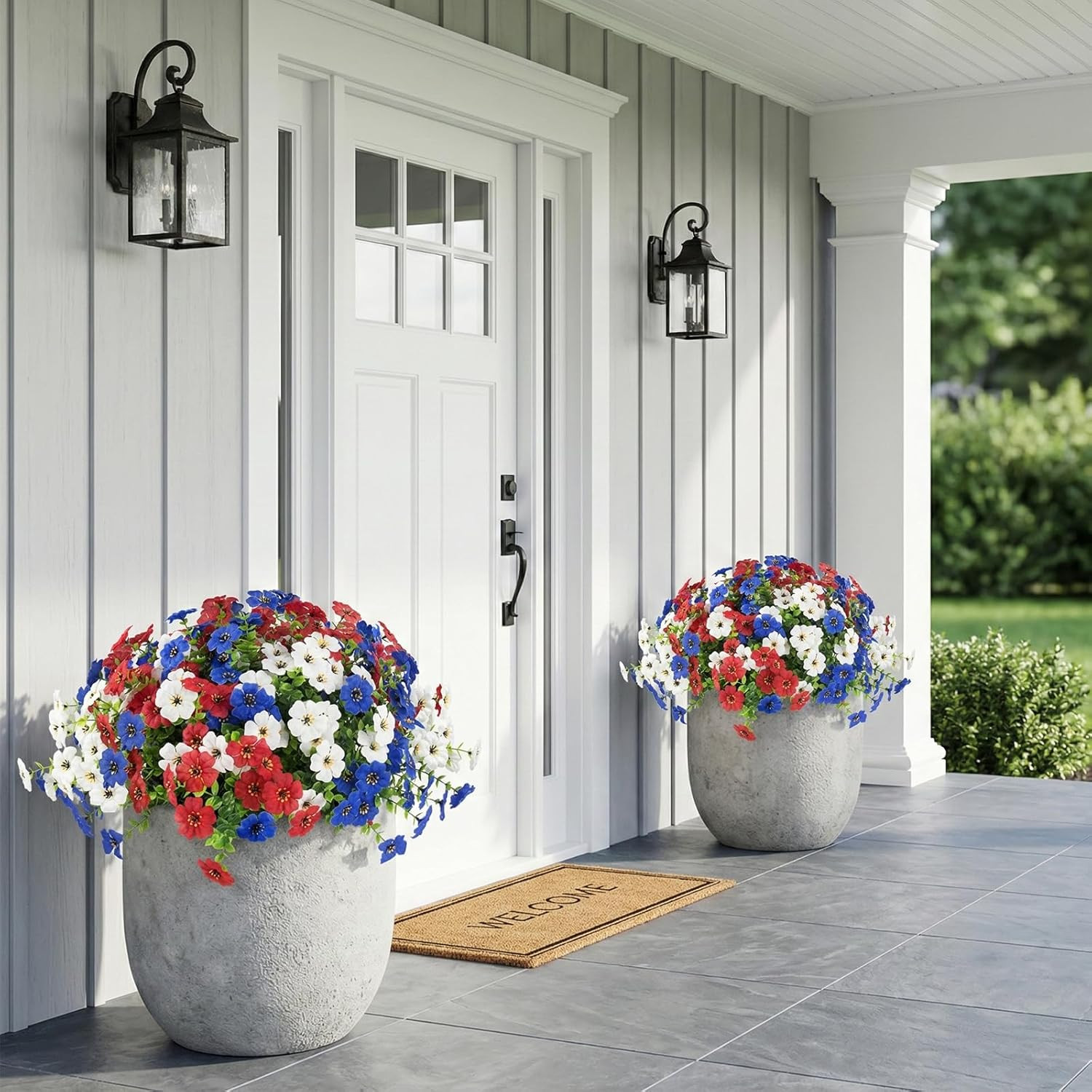 2 Pack Patriotic Hanging Flower Baskets for 4th of July Decor- Red, White, Blue