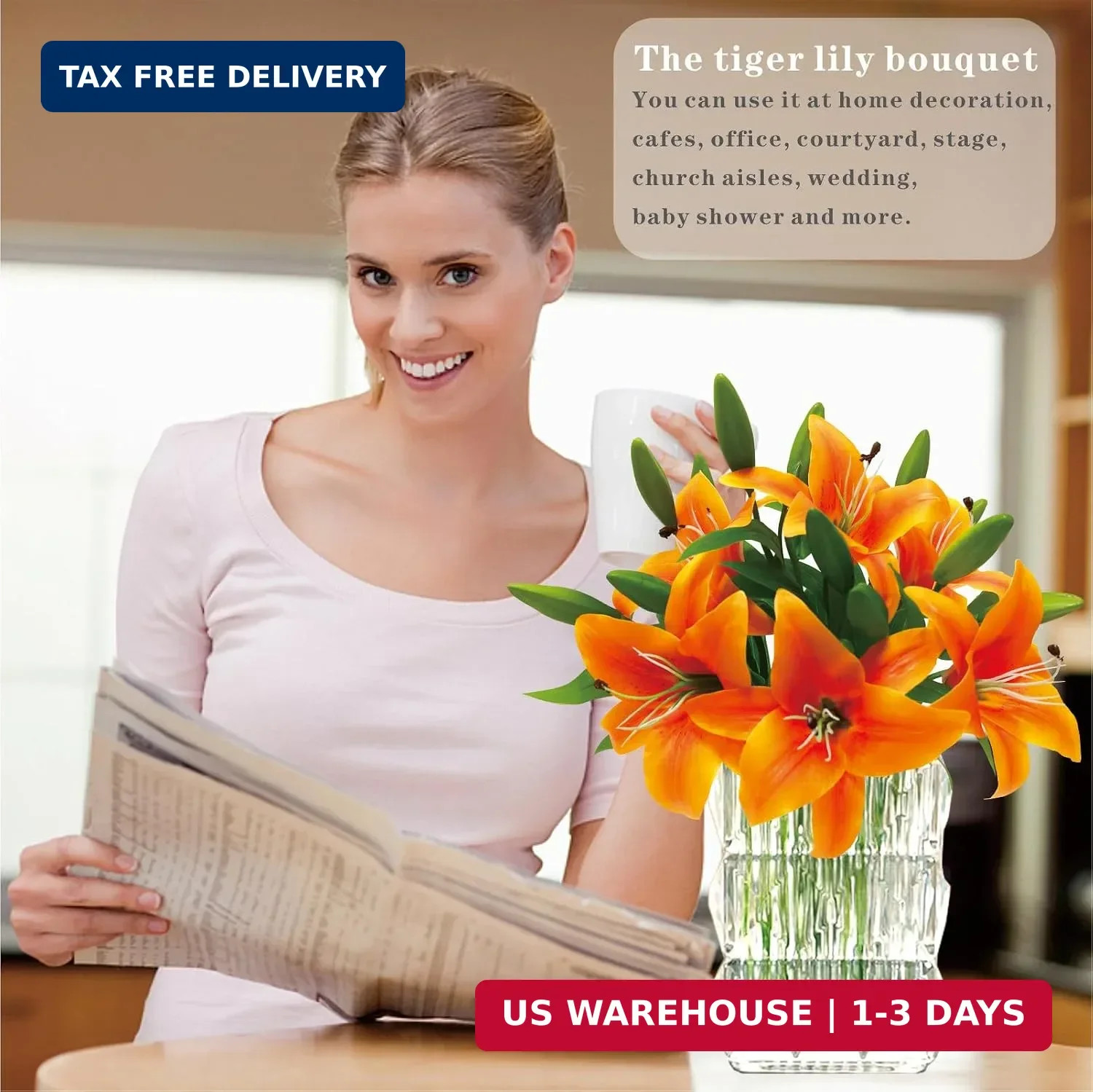 6Pcs Lilies Artificial Flowers Orange Lilies Real Touch Tiger Lily Fake Lillies