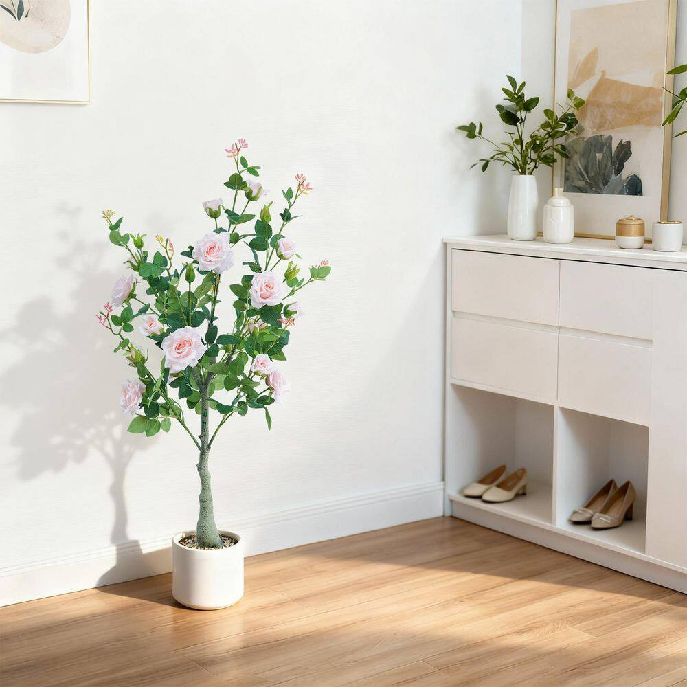 4 Ft. 2-Pieceartificial Pink Roses, Artificial Plant Made of Silk and Plastic, D