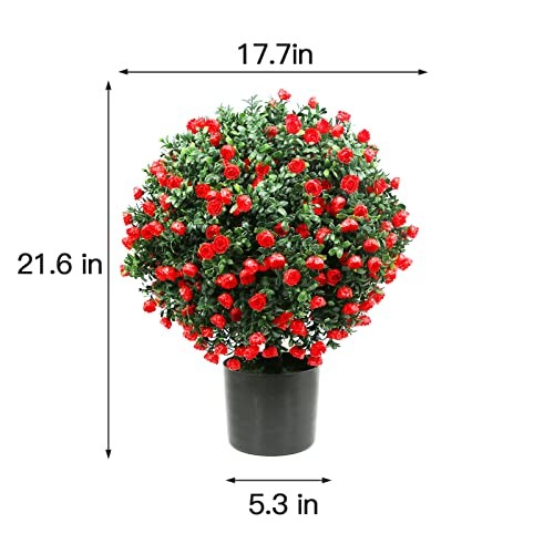 21.6” Tall Artificial Rose Topiary Ball Tree Set of 2 Pack Potted Bushes Red