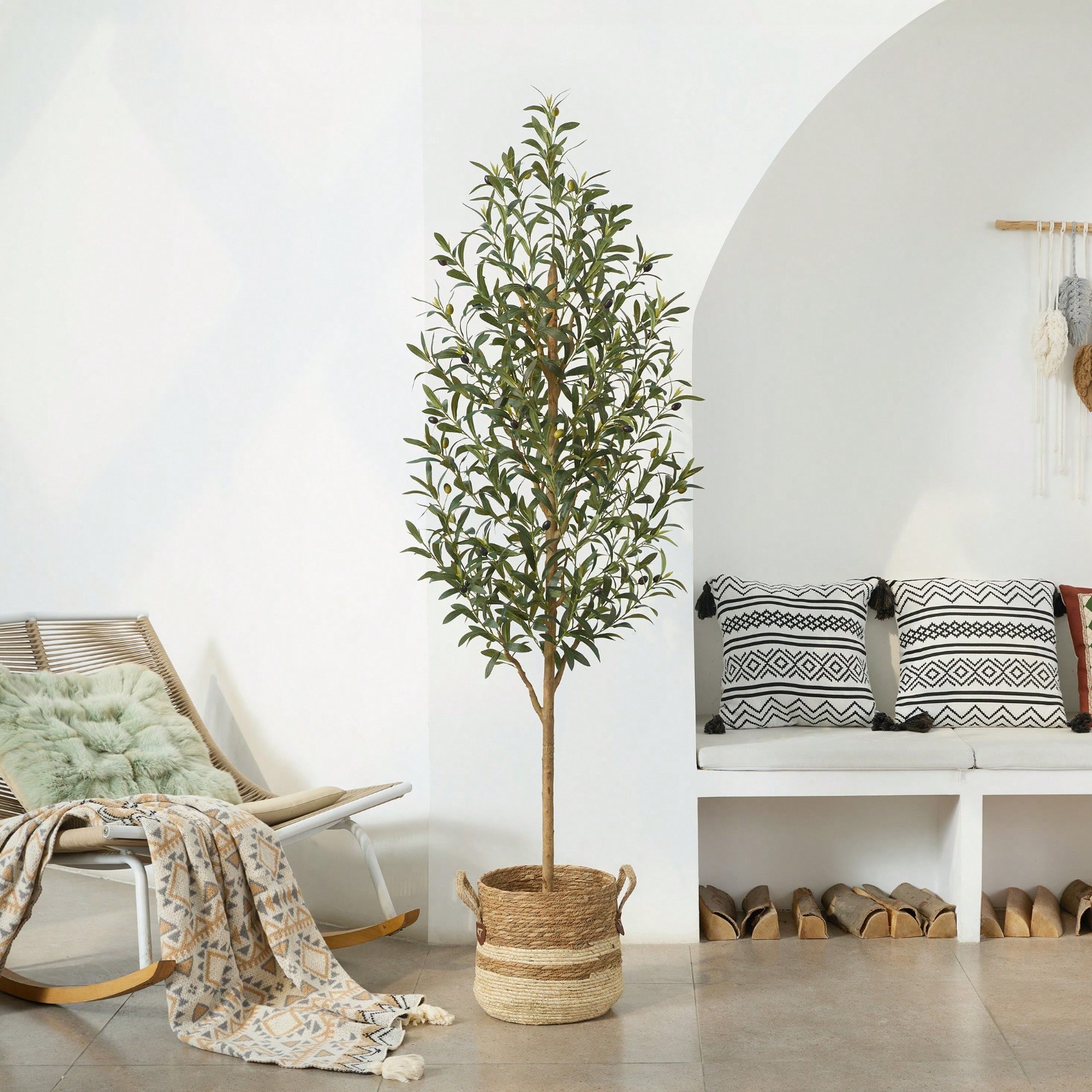 6FT Artificial Olive Tree, UV Resistant Potted Tall Faux Olive Tree With Large L