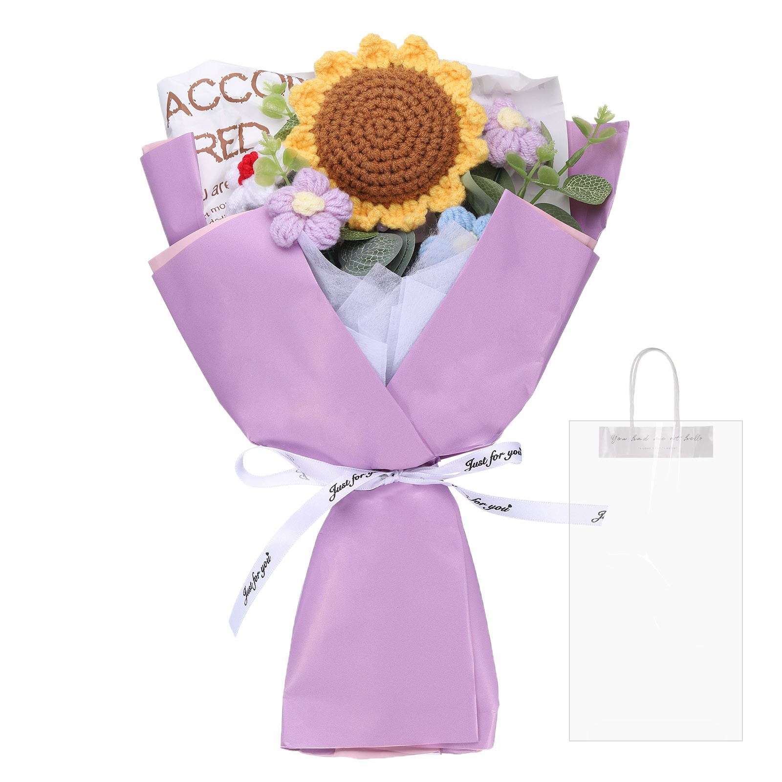 Crochet Flowers Bouquet Handmade Knitted Bouquet Sunflower Purple