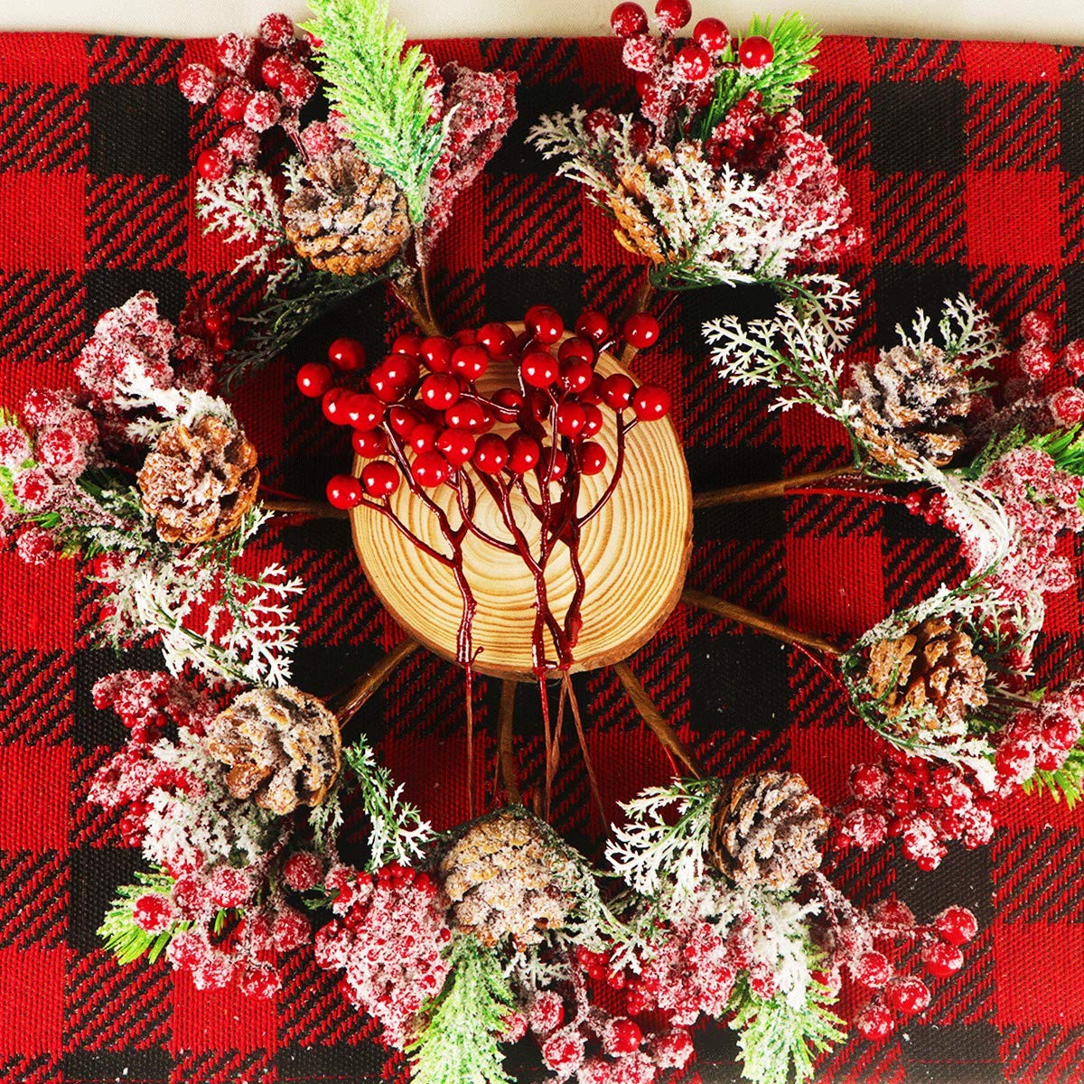 20 Pack 7 Inch Artificial Red Berry Picks for Christmas Tree Burgundy Red Ber…