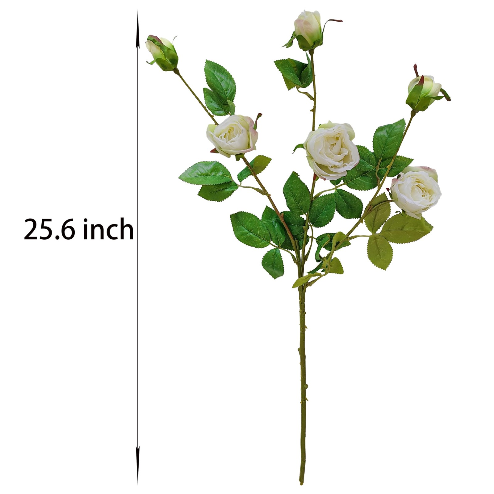 6 Pcs Ivory Rose Artificial Flowers Real Look, 25.6” Fake Faux Silk Roses wi…