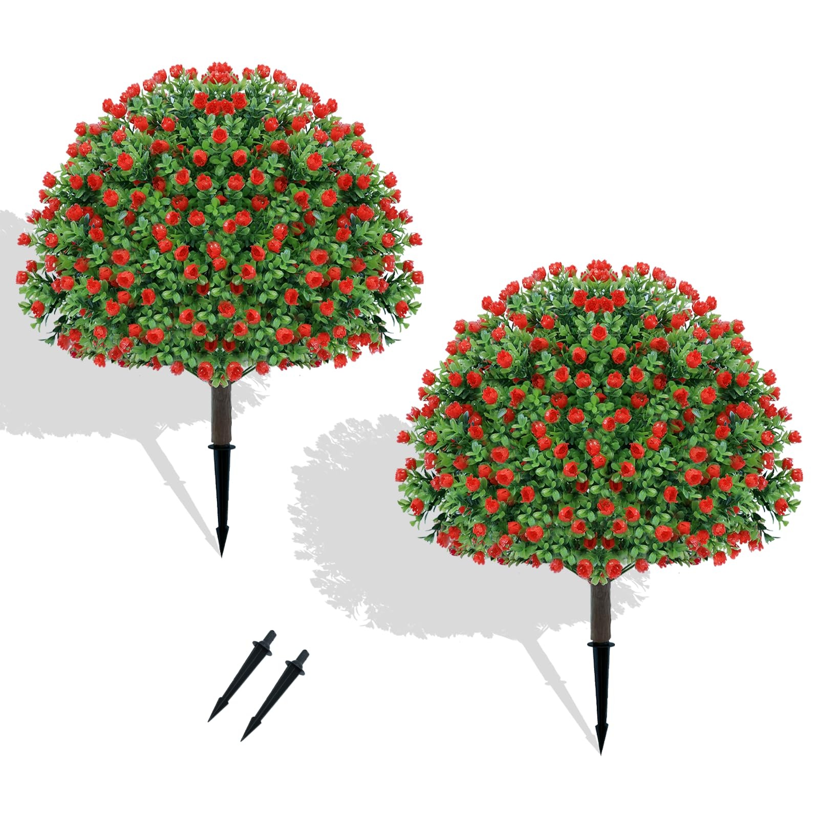 24’’ Artificial Boxwood Topiary Ball Tree with Rose – Set of 2 Artificial Shr…
