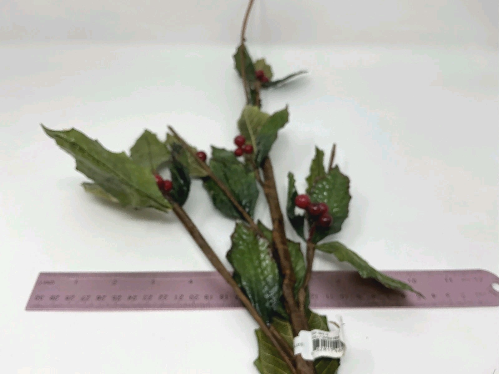 Holly w Wired Red Berries Spray Floral Pick 30” Long 2 Picks Vase Filler NOS