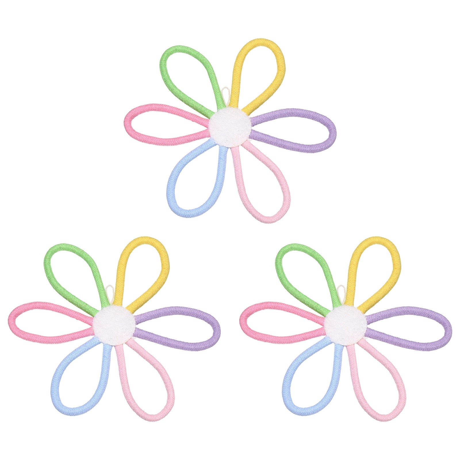 3Pcs Daisies Floral Wall Decor 10″ Flower Art Decor Woven Macrame Multicolor]