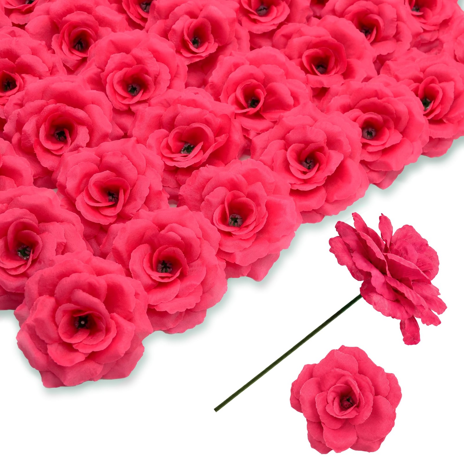 Rose Artificial Flowers, 50Pcs White Roses Head Flowers Bulk with Stem, 3 Inc…