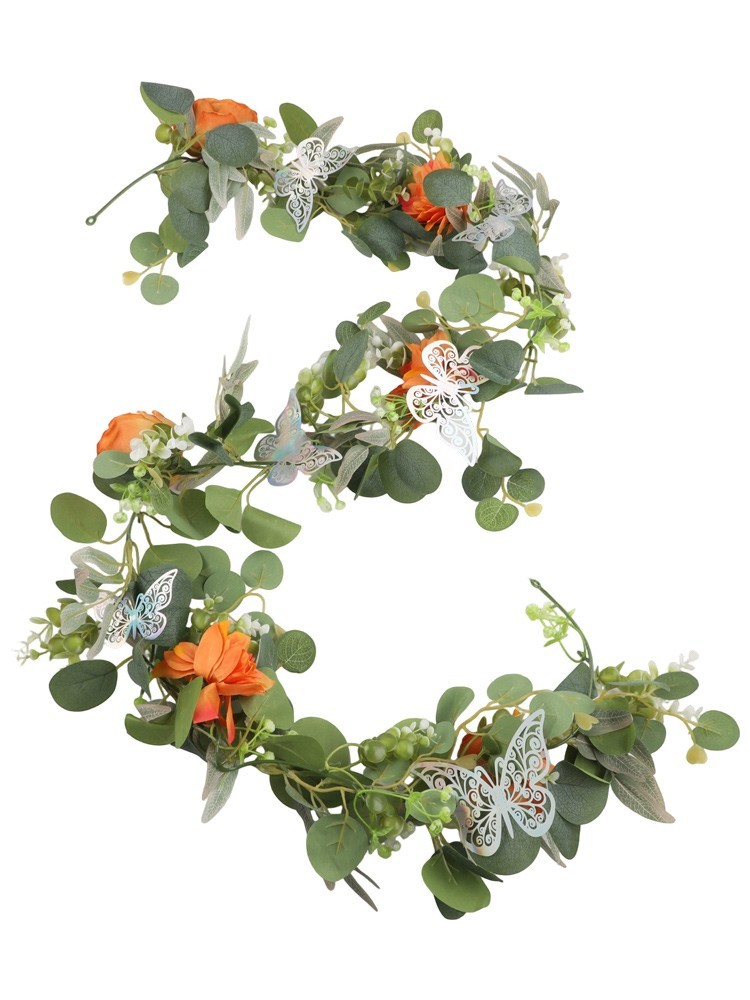 180cm Artificial Flower Garland with Decorative Butterflies for Events