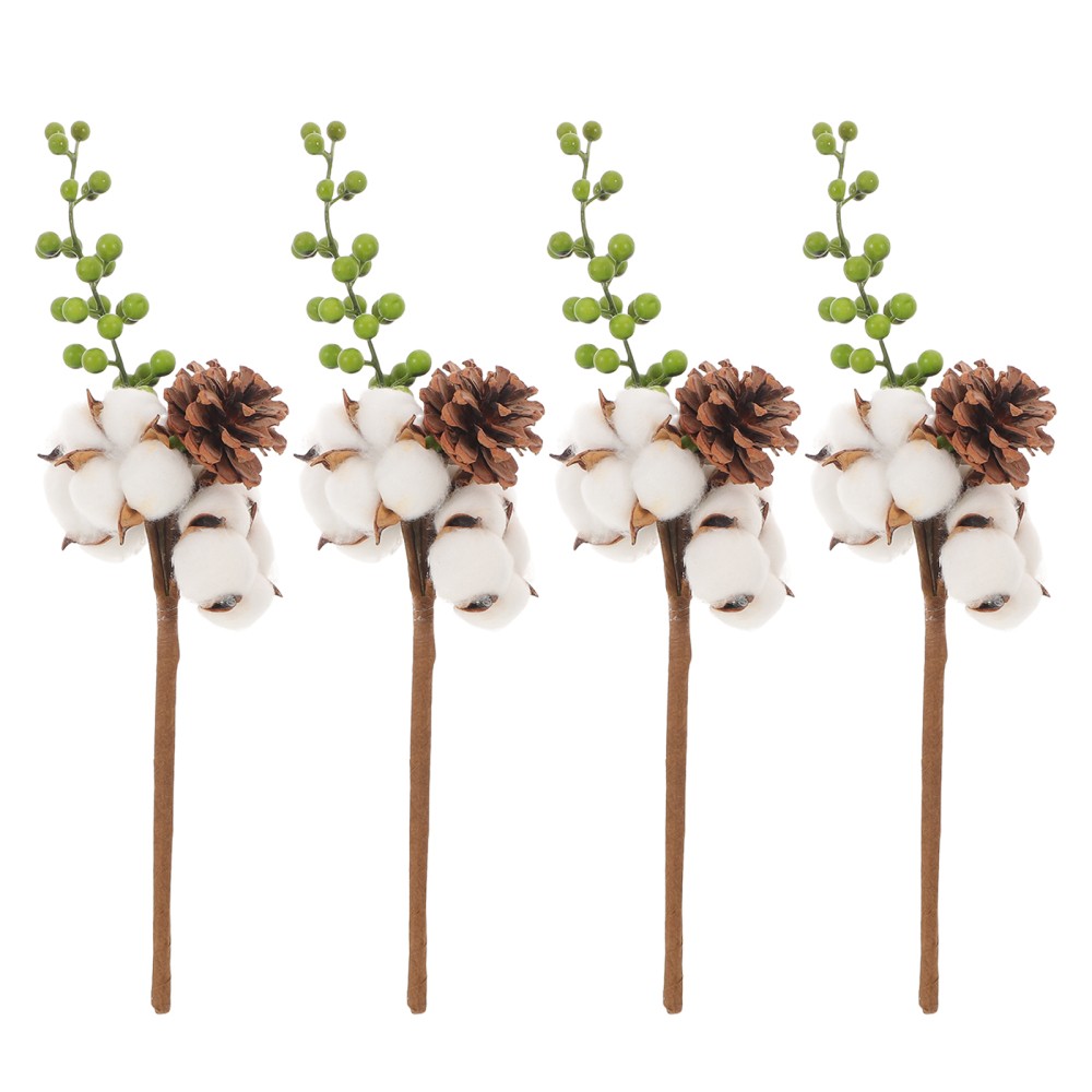 4 Pcs Cotton Stems Decor Branches Bunch Artificial Flower Picks for DIY