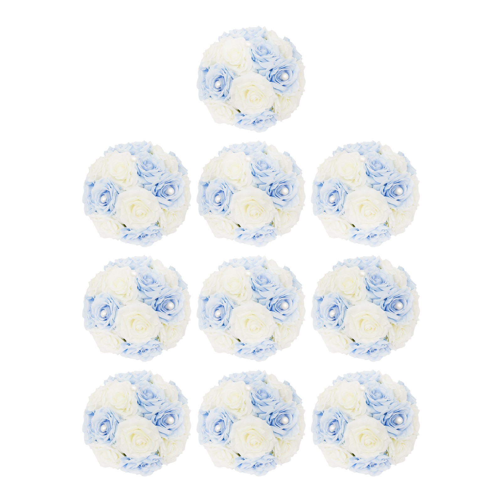 10 Pcs Handmade Bouquet Party Wedding Artificial Flower Balls Deco, White+Blue