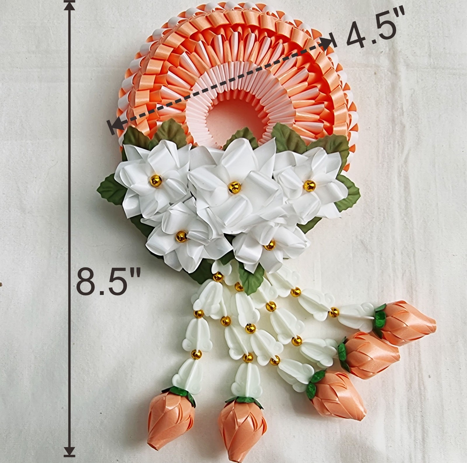 Ribbon folding art, Garland, Artificial Light Orange flowers made from plastic