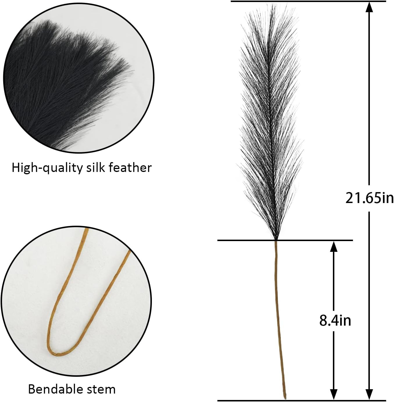 50Pcs Faux Black Pampas Grass, 21.6″ Short Artificial Pompous Grass Floral Fake