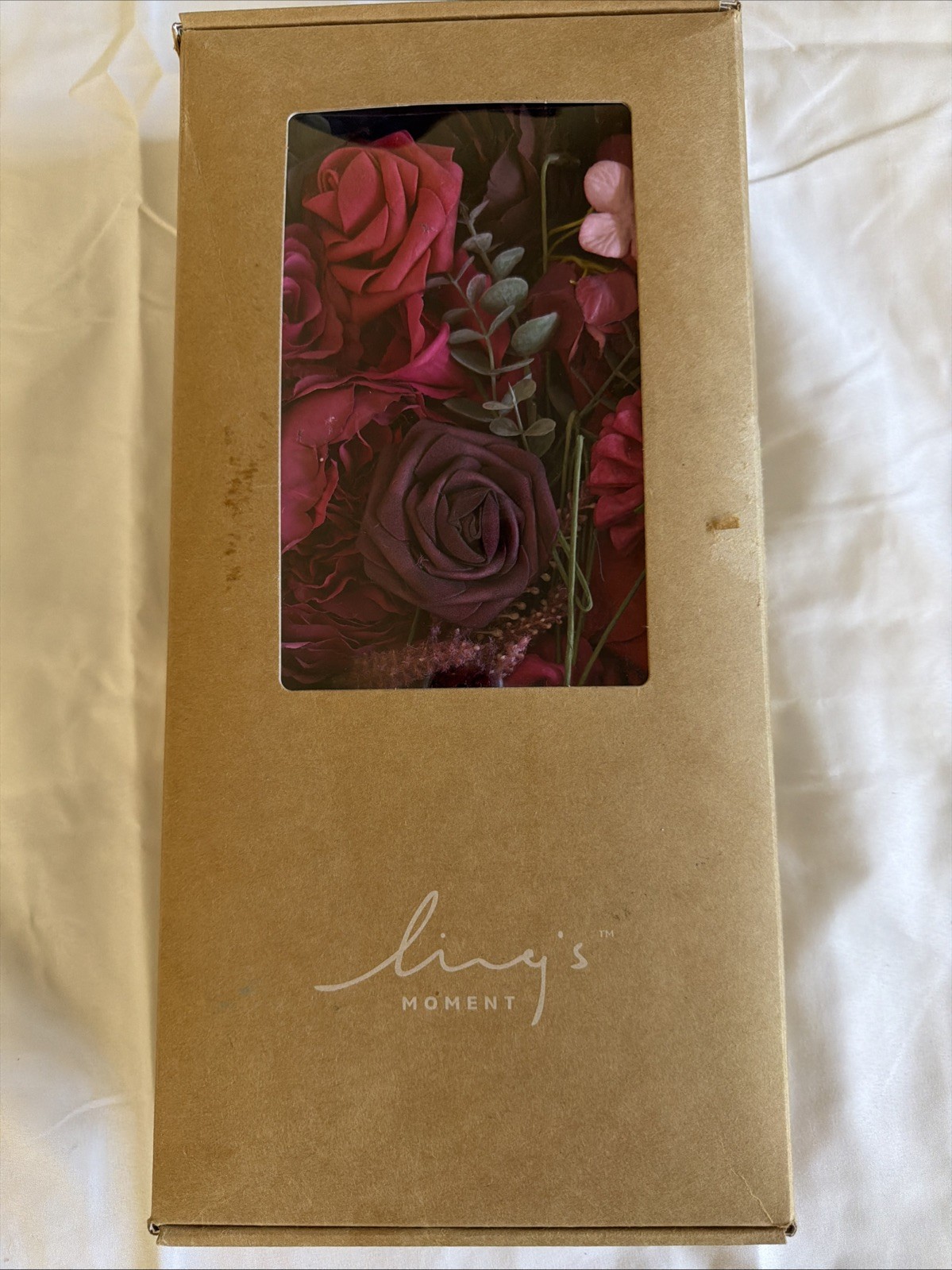 Ling’s Moment Fake Flowers Box, Faux Artificial Greenery Stems Foam Roses Berry