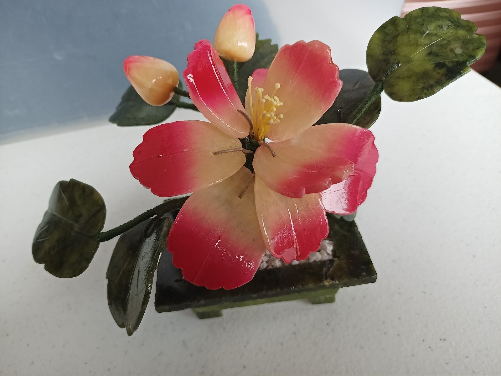 Natural Stone Flower Arrangement, Jade And Quartz Lotus/Peony